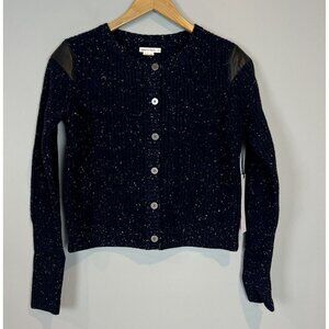 Paper Denim & Cloth Blue Cardigan Cropped Sweater Leather Accent Medium NWT $200